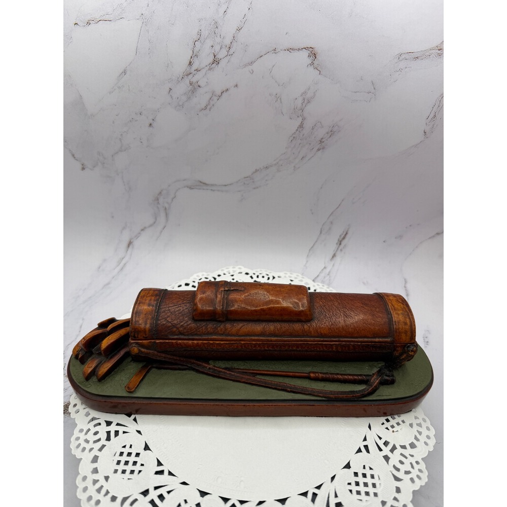 Vintage Golf Bag Trinket Box Desk Accessory Enesco Resin Brown